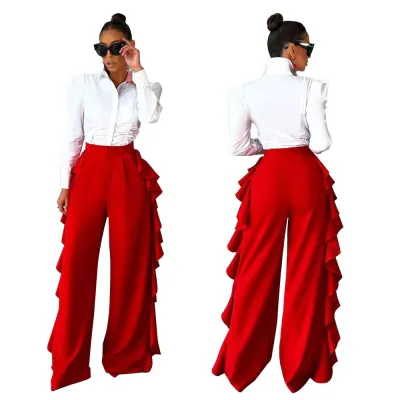 Women'S Clothing Ruffled High Waist Wide Leg Pants