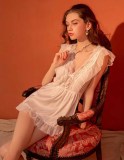 Spring And Autumn Princess Solid Color Sexy Lace Lace Homewear Pajamas Women Sexy Nightdress