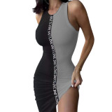Summer Ribbed Contrast Love Band Tank Dress Slim Fit Sexy Bodycon Dress Women'S Clothing