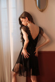 Sexy Lace Nightdress Ruffled Princess Style Strap Dress Summer Women'S Sexy Pajamas Low Back Dress