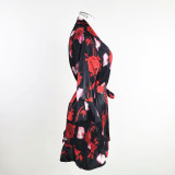 Temptation Sexy Pajamas Simulation Silk Ruffle Sleeve Cardigan Robe Nightgown