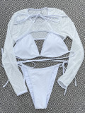 Sexy Three Piece Long Sleeve Sunscreen Swimsuit Mesh Bikini Swimwear