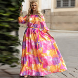 Women'S Clothing Fall Floral Off Shoulder Strapless Low Back Chic Holidays Maxi Dress