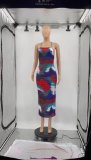 Women'S Clothing Summer Ribbed Print Tie-Dye Strap Dress