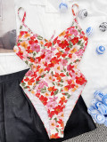 Swimsuit Print Underwire Bikini Sexy Floral Strap One Piece Swimsuit