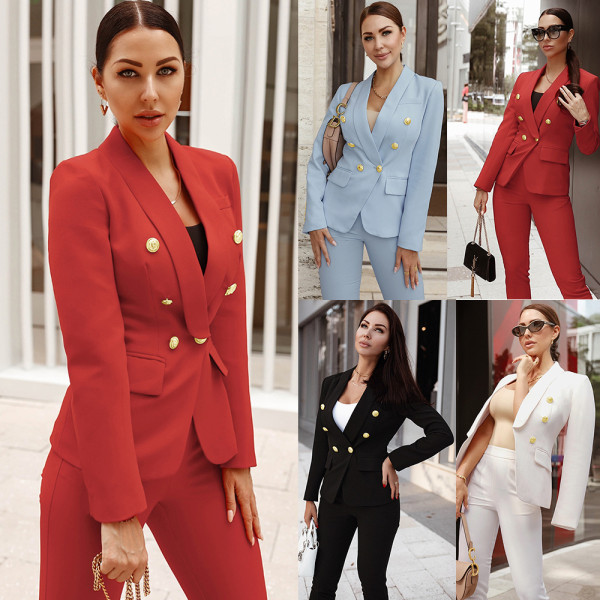 Fall Winter Women'S Clothing Casual Professional Ol Chic Slim Fit Blazer Pants Suit