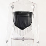 Summer Strapless Sexy Trend Cropped Outdoor Wear Leather Top Women