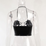 Women's Summer Vest Gothic Sexy Cropped Leather Top Women