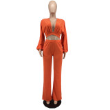 Women's Open Back V Neck Slit Solid Color Fashion Suit