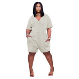 Spring/Summer Women's Solid Color Sweat-absorbing Loose Wide Leg Harlan Cargo Shorts Cotton