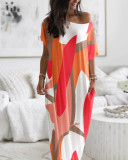 Women's Summer Multi-Color Print Off Shoulder Dress