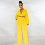 Women's Open Back V Neck Slit Solid Color Fashion Suit