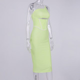 Summer Women's mesh Slash Shoulder Cutout Low Back Bodycon Dress