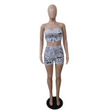 Women's Summer Tight Fitting Style Printed Shorts Two-Piece Set