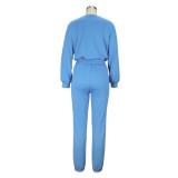 Spring and autumn v-neck pocket tassel ankle banded two-piece pants suit