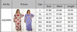 Plus Size Women's Spring Autumn Digital Print Maxi Dress Off Shoulder Print Dress
