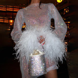 Capillary glitter mesh dress Autumn fashion trend sexy women's dress