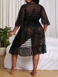 Transparent mesh Half-Sleeve long plus size beach sun protection cover-up