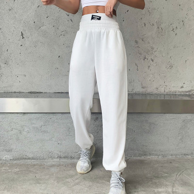 Double-waisted high-waisted trousers Loose fleece solid color sports trousers