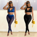 Summer Women's Fashion Sexy Tight Fitting Mesh See-Through Patchwork Basic Pants Women