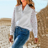 Cardigan Long Sleeve Shirt Women Solid Color Long Sleeve Button Lace Long Sleeve Blouse