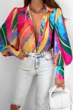 Long Sleeve Printed Shirt Women's Spring Autumn Single Breasted Cardigan Chic Casual Basic Top