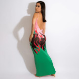 Summer Women's Digital Print Long Sling Tight Fitting Plus Size Dress