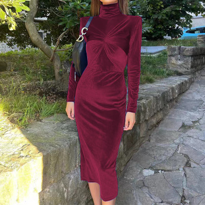 Women solid color long sleeve dress
