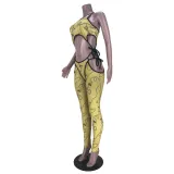 Women Fashion Print Cutout Lace-Up Jumpsuit