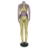 Women Fashion Print Cutout Lace-Up Jumpsuit