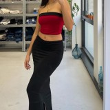 Summer Women sexy crop top + slit Dress