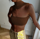 Women Sexy Halter Neck knitting Strapless Tank Top Sweater