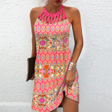 Women Cutout Halter Neck Print Mini Dress