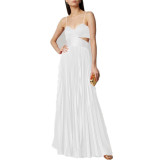 Women Solid Sling Backless Maxi Dress