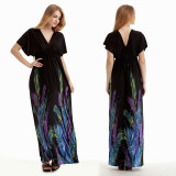 Bohemian Print V-Neck Plus Size Holidays Beach Dress Casual Long Dress