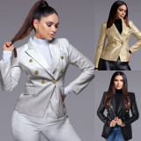 Autumn And Winter Women Clothing Chic Blazer Short Handsome Imitation Leather Jacket