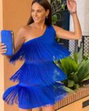 Sexy One Shoulder Sleeveless Fringed Asymmetric Party Dress