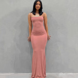 Solid Strap Long Fishtail Basic Maxi Dress