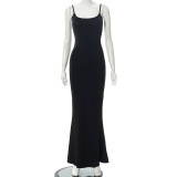 Solid Strap Long Fishtail Basic Maxi Dress