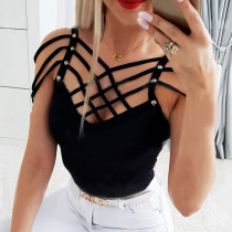 Women Clothing Summer Cross Cutout Short Sleeve Sexy Top