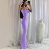 Solid Strap Long Fishtail Basic Maxi Dress