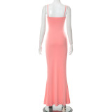 Solid Strap Long Fishtail Basic Maxi Dress