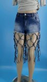 Women'S Summer High Waist Cutout Knotted Tassels Wide Leg Denim Shorts