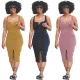 Women Clothing Summer Strap Solid U Neck Sleeveless Fashion Single Breasted Dress