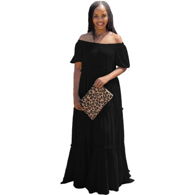 Women Clothing Fashion Solid Off Shoulder Casual Irregular Cotton Maxi Dress