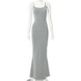 Solid Strap Long Fishtail Basic Maxi Dress