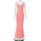 Solid Strap Long Fishtail Basic Maxi Dress