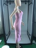 Women Clothing Summer Strap Solid U Neck Sleeveless Fashion Single Breasted Dress