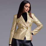 Autumn And Winter Women Clothing Chic Blazer Short Handsome Imitation Leather Jacket