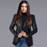 Autumn And Winter Women Clothing Chic Blazer Short Handsome Imitation Leather Jacket